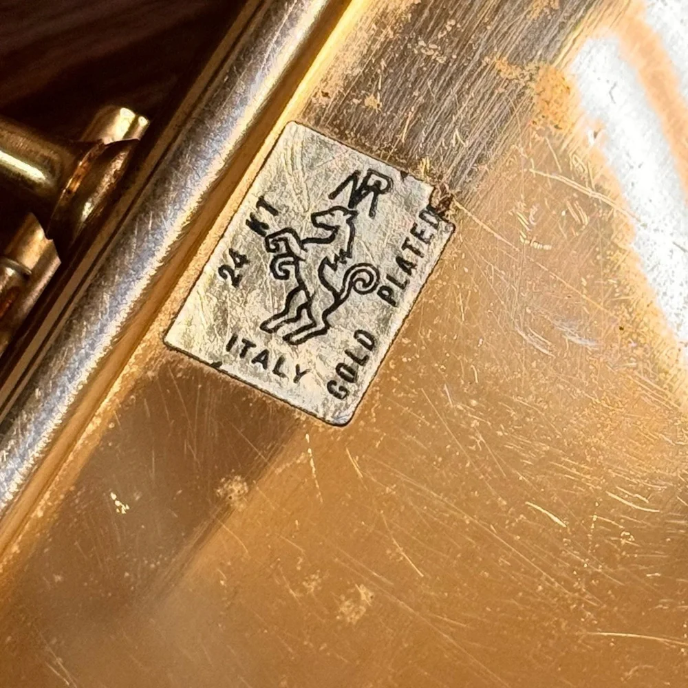 Vintage Italian 24kt Gold Plated Silent Butler Crumb Catcher with Wood Handle - Picture 4 of 12